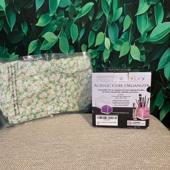 💎 Acrylic Makeup Brush Holder with Sparkle Beads + 2 Bonus Makeup Bags - New - Picture 4 of 6